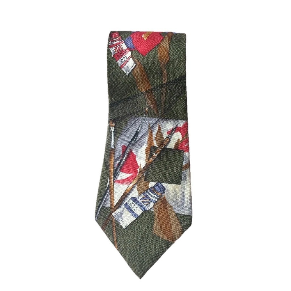 Art Teacher Tie Artists Tie Green Brushes Paints Silk Structure